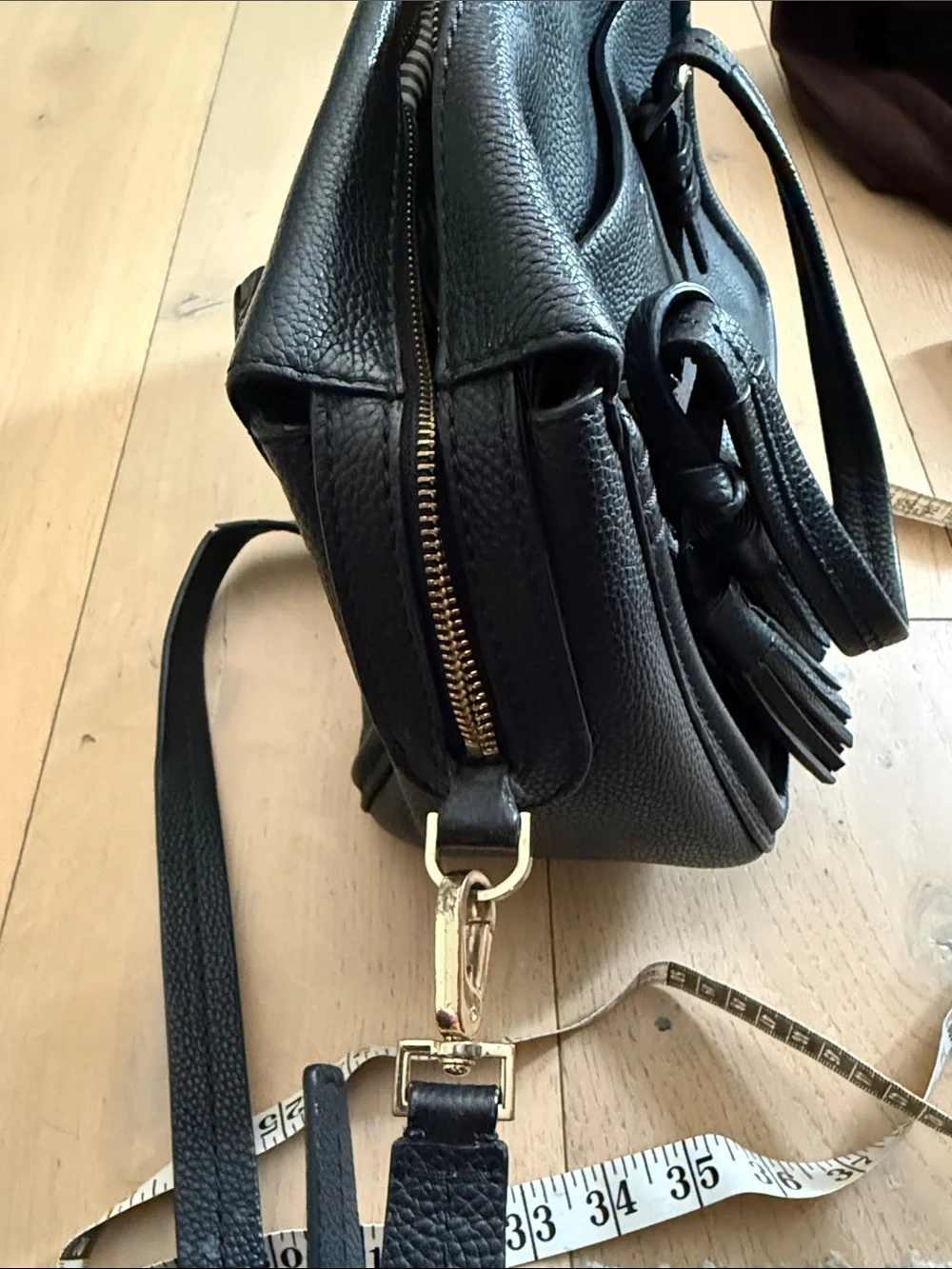 kate spade Black Pebbled Leather Satchel with Tassel